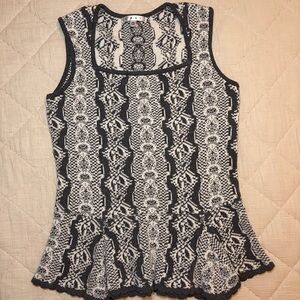CAbi Black and White Knit Peplum Tank Medium